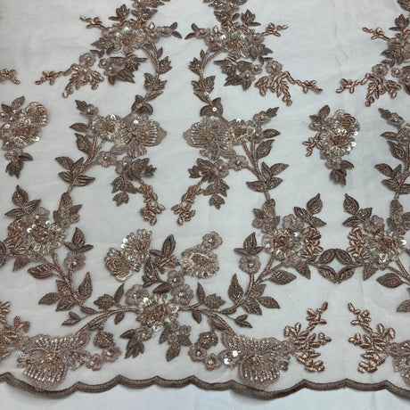 Beaded Lace Fabric on Polyester Net Mesh 54"