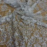 Beaded Sequined Lace Fabric Ivory