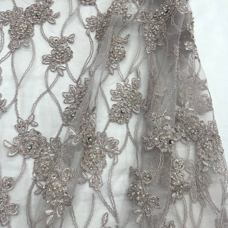Beaded Corded Bridal Lace Nude Mesh