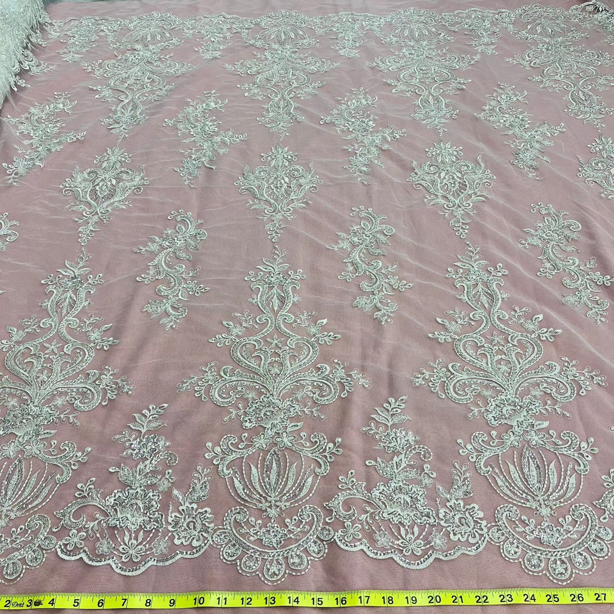 Beaded Lace Fabric Embroidered on Polyester Net Mesh