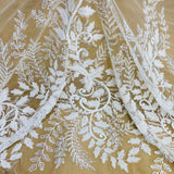 1 Yard Beaded Sequined Lace Fabric Embroidered 100 Percent Polyester Net Mesh 52 inch Width
