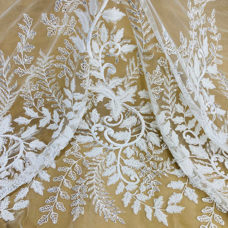 1 Yard Beaded Sequined Lace Fabric Embroidered 100 Percent Polyester Net Mesh 52 inch Width
