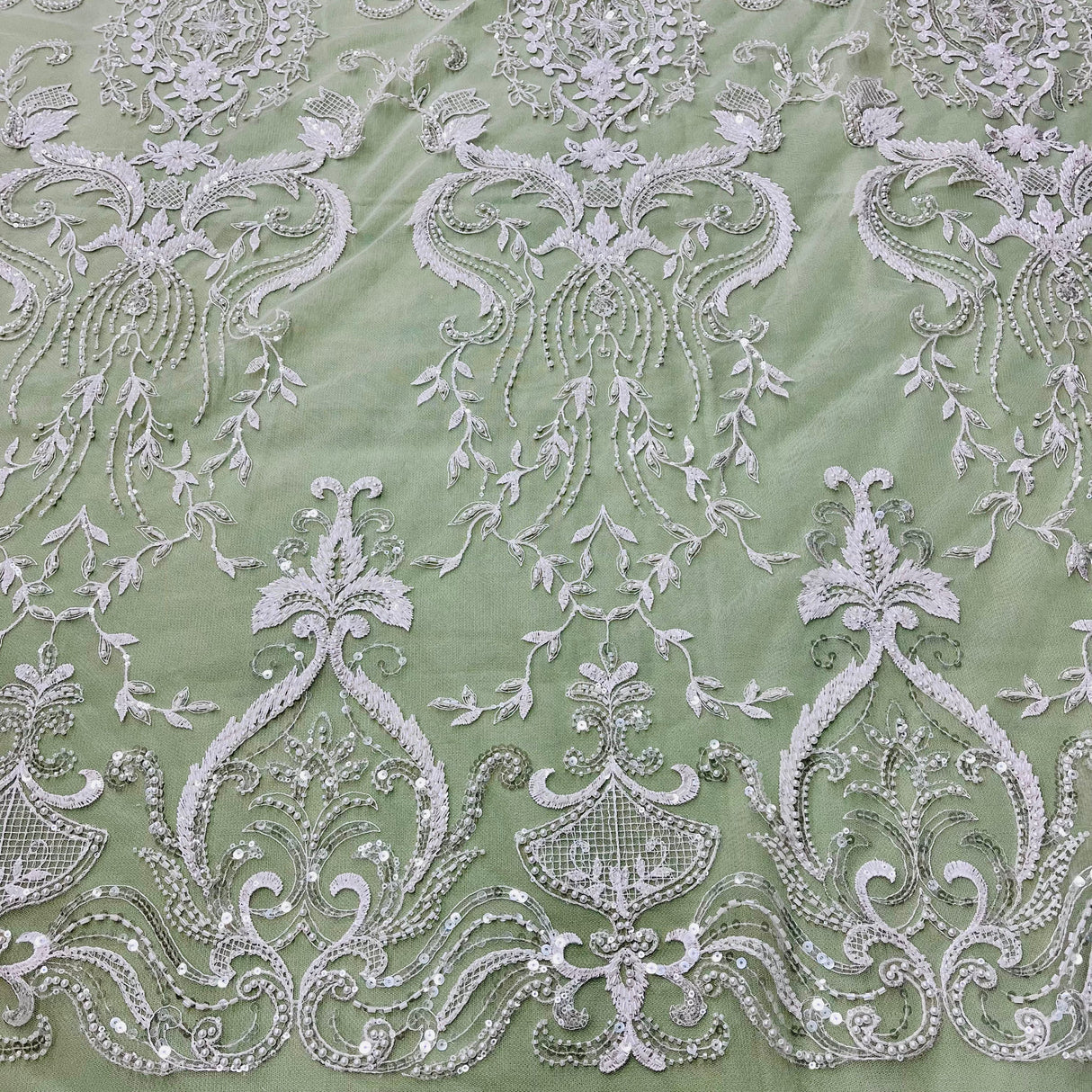 Beaded Lace Fabric on Polyester Net Mesh