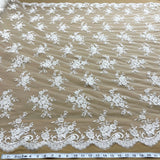 1 Yard Beaded and Corded Bridal Fabric Lace Embroidered on Polyester Net Mesh