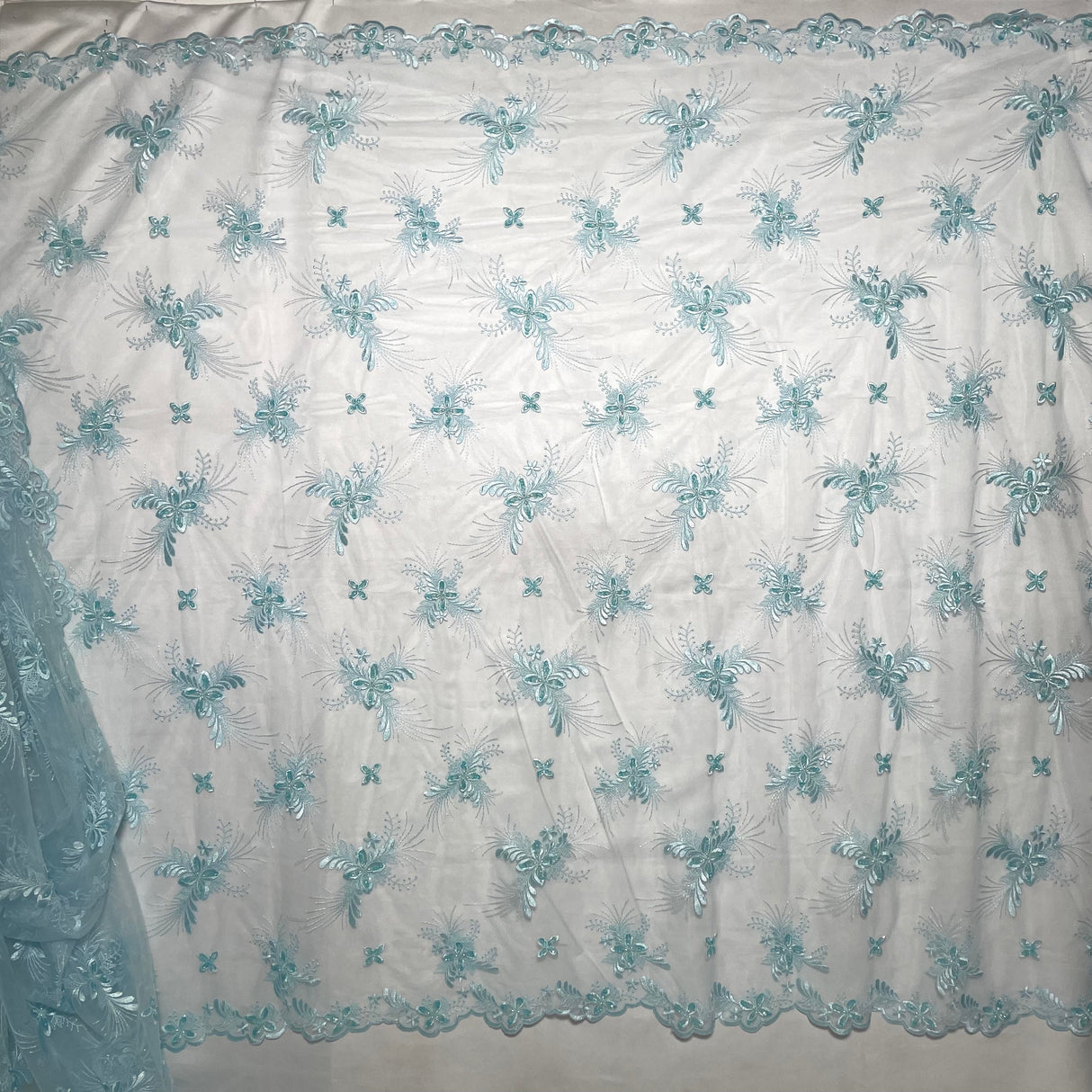 Beaded Embroidered Lace Mesh Fabric