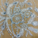 Beaded Sequined Lace Fabric Ivory Silver