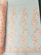 Scarlet 3D Floral Design Lace Fabric - Embroidered Beaded Mesh Lace, Double Scallop, 54" Width (1 Yard)
