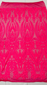 Big Sequin Damask Polyester Fabric - Damask Sequin Mesh, 54" Width (1 Yard)