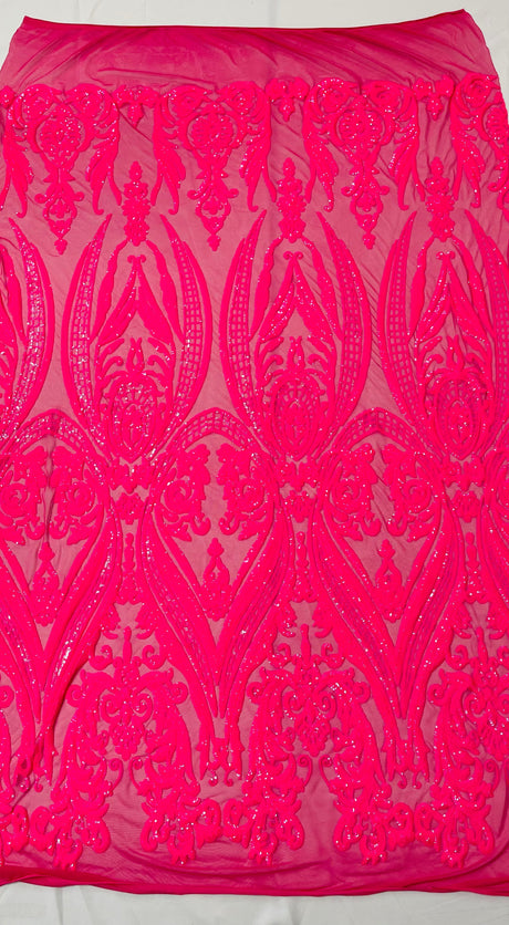 Big Sequin Damask Polyester Fabric - Damask Sequin Mesh, 54" Width (1 Yard)