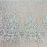 1 Yard Exquisite Beaded Lace Fabric Embroidered on 100% Polyester Net Mesh White