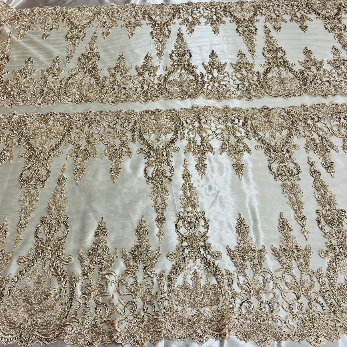Beaded Corded Bridal Lace Fabric