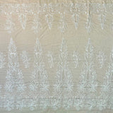 Beaded Lace Fabric Embroidered With Fuzzy Thread on 100 Percent Polyester Net Mesh - Ivory, Silver, White, Gold, 53" Width (1 Yard)