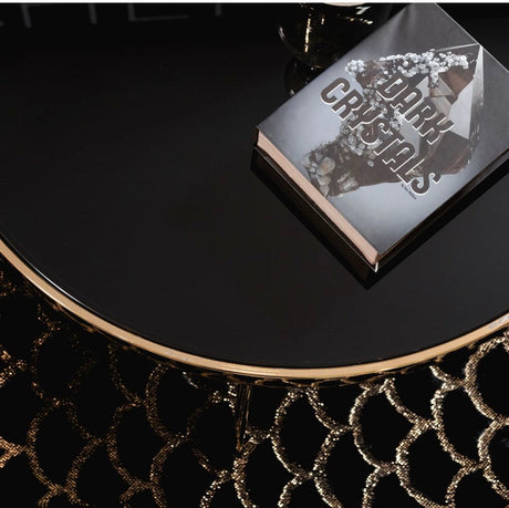 Enchanting Black Mermaid Half Moon Faux Fur Rug - Shimmery Golden Metallic, Black Moon (7'6" X 10'3")