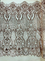 Sea Shell Sequin Damask Polyester Fabric - Iridescent Sequin Damask, 54" Width (1 Yard)