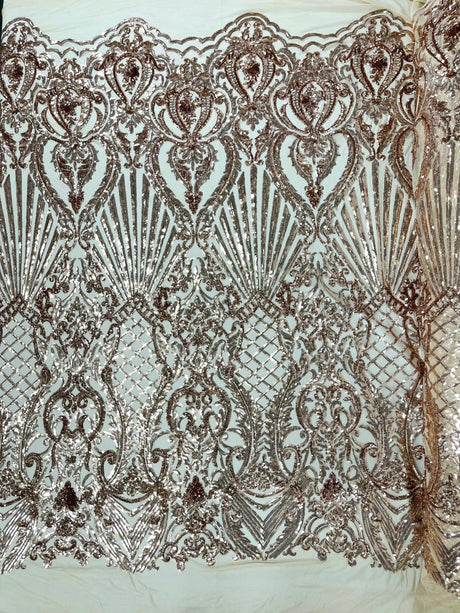Sea Shell Sequin Damask Polyester Fabric - Iridescent Sequin Damask, 54" Width (1 Yard)