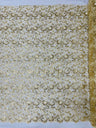 Angela Metallic Corded Lace Fabric - Embroidered Sequins Mesh Lace, Double Scallop Edge, 50-54" Width (1 Yard)