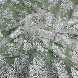 1 Yard Elegant Corded Embroidered Bridal Lace Fabric for Special Occasion White
