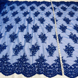 Beaded Corded Lace Fabric on Polyester Net Mesh