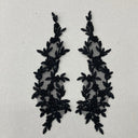 Beaded Corded Floral Lace Applique 100 Percent Polyester Fabric - Black, Metallic Gold, Metallic Silver, Floral Embroidered Net Mesh, 13" X 4" (1 Pair)