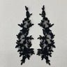 Beaded Corded Floral Lace Applique 100 Percent Polyester Fabric - Black, Metallic Gold, Metallic Silver, Floral Embroidered Net Mesh, 13" X 4" (1 Pair)