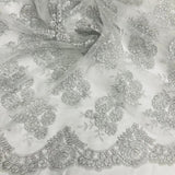 1 Yard Corded Bridal Lace Fabric Embroidered 100 Percent Polyester Net Mesh 50 inch Width