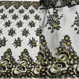 Beaded Sequined Lace Fabric on Polyester Mesh