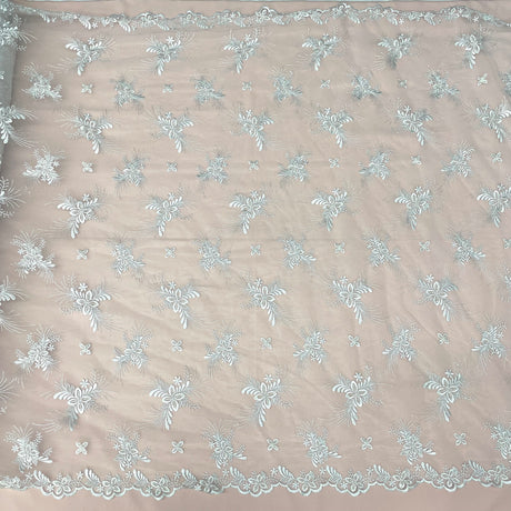 Beaded Lace Fabric on Polyester Net Mesh