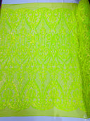 Heart Sequin Damask Polyester Fabric - Heart Damask, Iridescent Sequins, 54" Width (1 Yard)