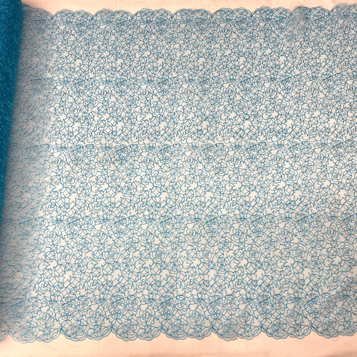 Embroidered Lace Turquoise Mesh