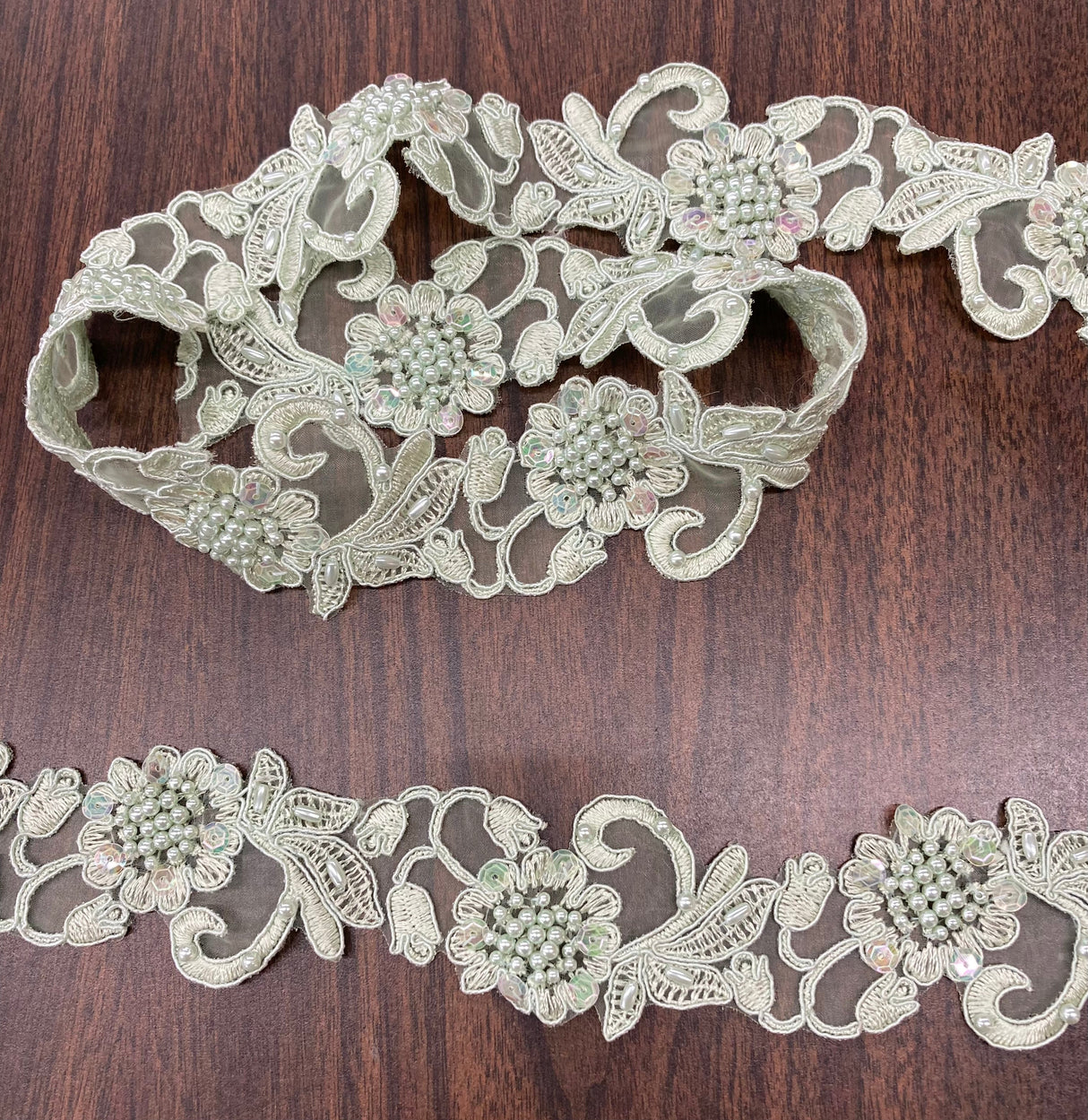 Beaded Corded Lace Trimming 2" Polyester Organza