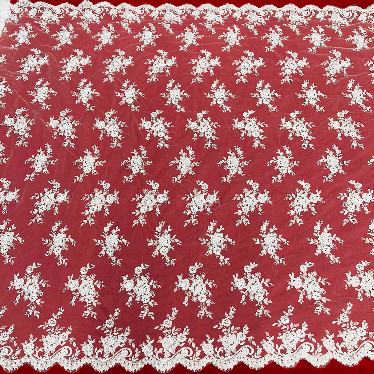 Corded Bridal Lace Fabric on Polyester Net Mesh