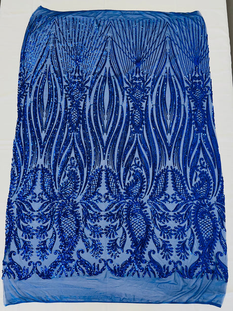 Paisley Sequin Design 4 Way Stretch Mesh Fabric - Nude Paisley Embroidered Iridescent Sequins, 48-50" Width, 36" Length (1 Yard)