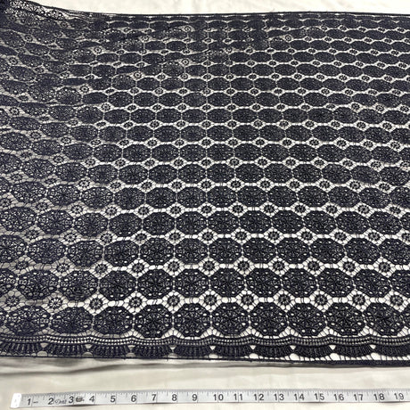 Embroidered Floral Lace Fabric Navy 45"
