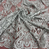 Bridal Lace Fabric Corded Embroidered 54" White Ivory Gold Silver