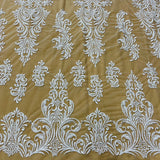 1 Yard Beaded Lace Fabric Embroidered on 100% Polyester Net Mesh, 5 Colors