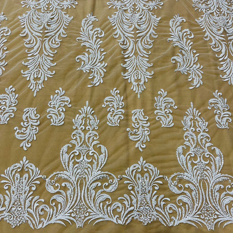 1 Yard Beaded Lace Fabric Embroidered on 100% Polyester Net Mesh, 5 Colors