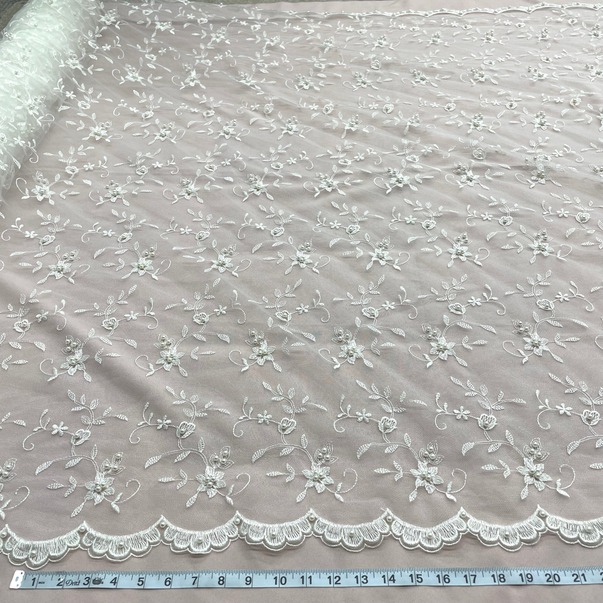Beaded Lace Fabric Ivory 52"