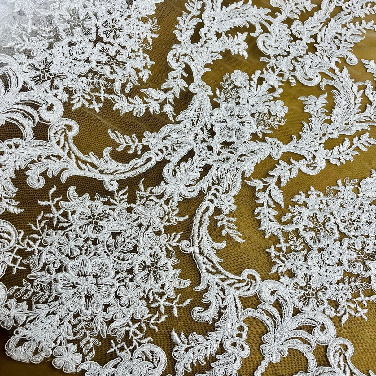 Embroidered Bridal Lace White Mesh