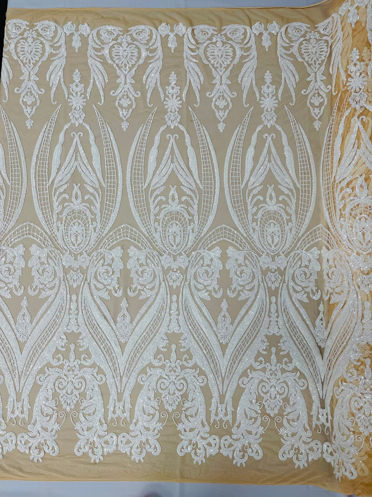 Big Sequin Damask Polyester Fabric - Damask Sequin Mesh, 54" Width (1 Yard)