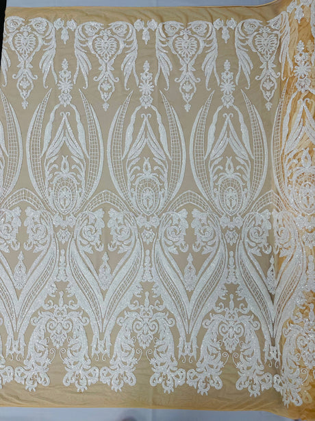 Big Sequin Damask Polyester Fabric - Damask Sequin Mesh, 54" Width (1 Yard)