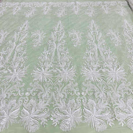 1 Yard Beaded Lace Fabric Embroidered With Fuzzy Thread on 100% Polyester Net Mesh
