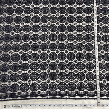 Embroidered Floral Lace Fabric Navy 45"
