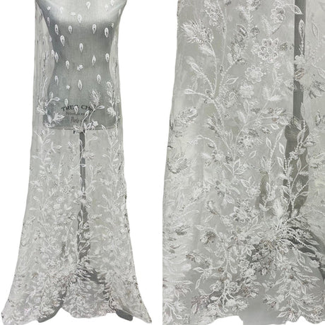 1 Yard Luxurious Beaded and Sequined Lace Fabric Embroidered on Polyester Net Mesh