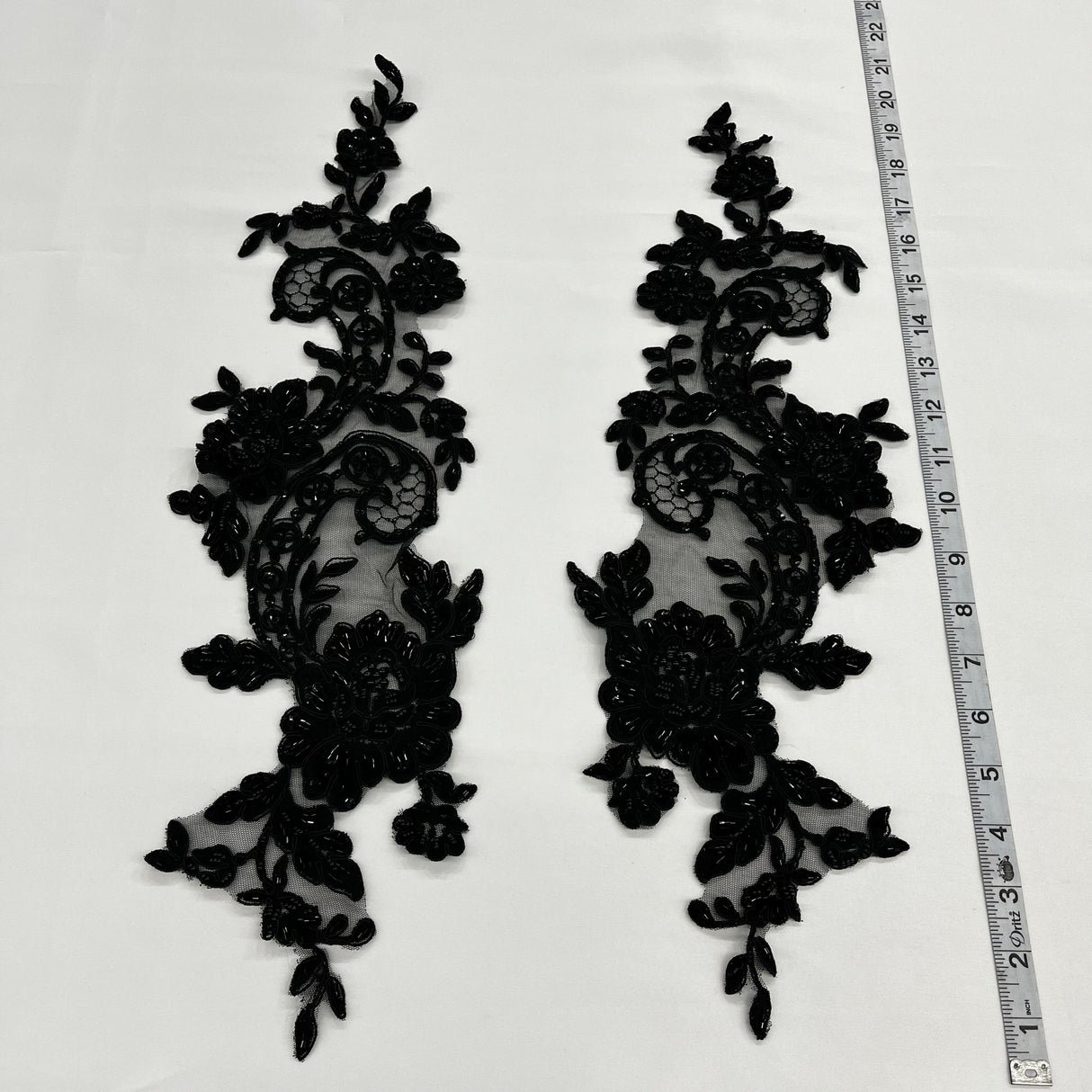 Beaded Corded Floral Lace Applique 20" x 5.5"