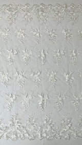 Valentina Embroider Floral Lace Polyester Fabric - Corded Floral Embroidery With Sequins, Mesh Lace, Double Scallop Edge, 50-54" Width (1 Yard)