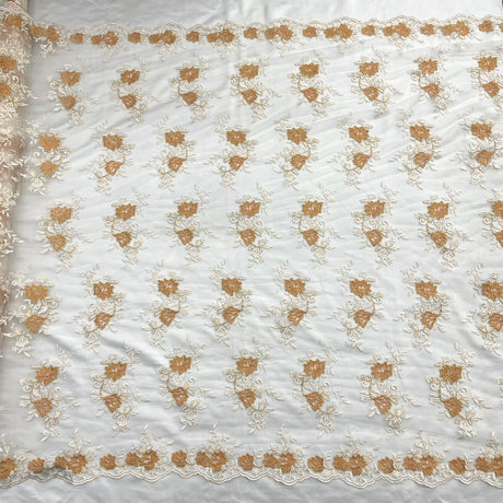 Corded Floral Lace Fabric - Scalloped Edges, 53" Width (1 Yard)