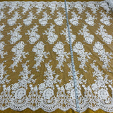 1 Yard Corded Bridal Lace Fabric Embroidered on Polyester Net Mesh