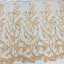 Beaded 3D Floral Lace Polyester Fabric - Embroidered Net Mesh, 48" Width (1 Yard)