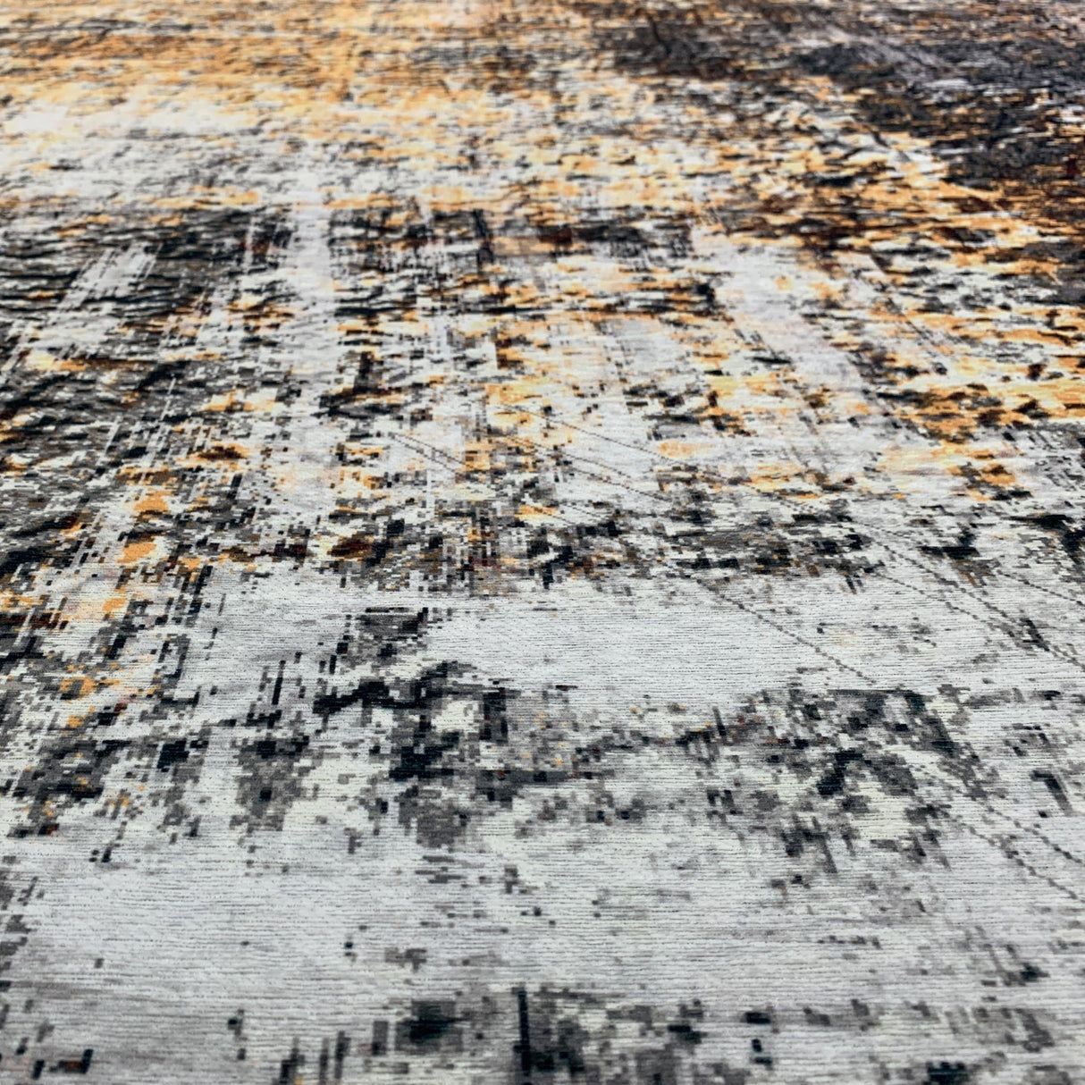 Yellow Gray Multicolor Print Vintage Design Printed Rug Fabric - Multi Vintage Print, 7'6" X 10'3" (1 Piece)