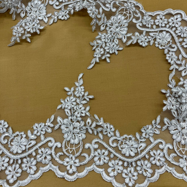 Beaded Corded Floral Lace Trim 6"